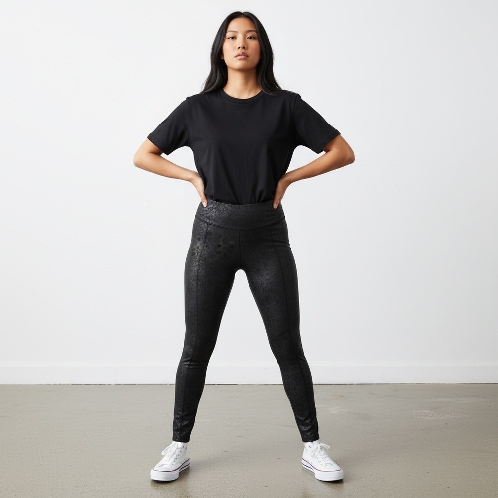 Democracy Glider Black‎ Snake Inlay Design Leggings. SZ Small.Mold and Hold. NWT